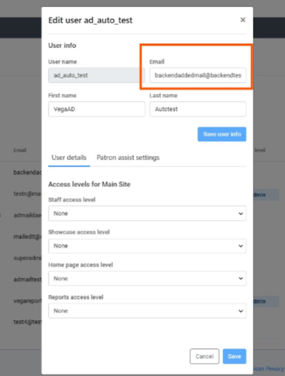 Email field Vega Reports CSV upload